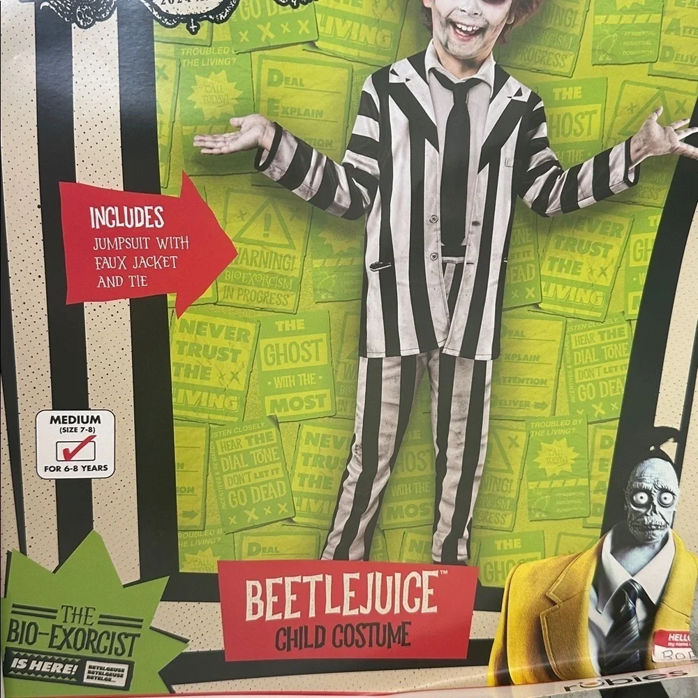 NWT Warner Bros. Kid’s Beetlejuice Halloween Costume Boys Jumpsuit Sz S & M